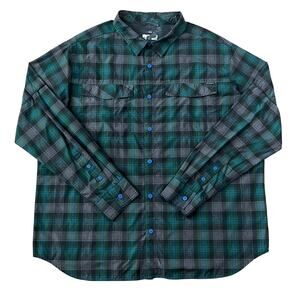 Columbia Mens Kestrel Green Gray Plaid Long Sleeve Outdoors Shirt Size 2XL